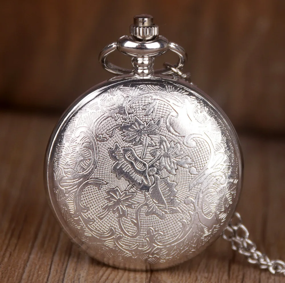 Fashion Silver Hollow Dial Steampunk Quartz Pocket Watch Stainless Steel Pendant Chain Gift for Men Women Friend