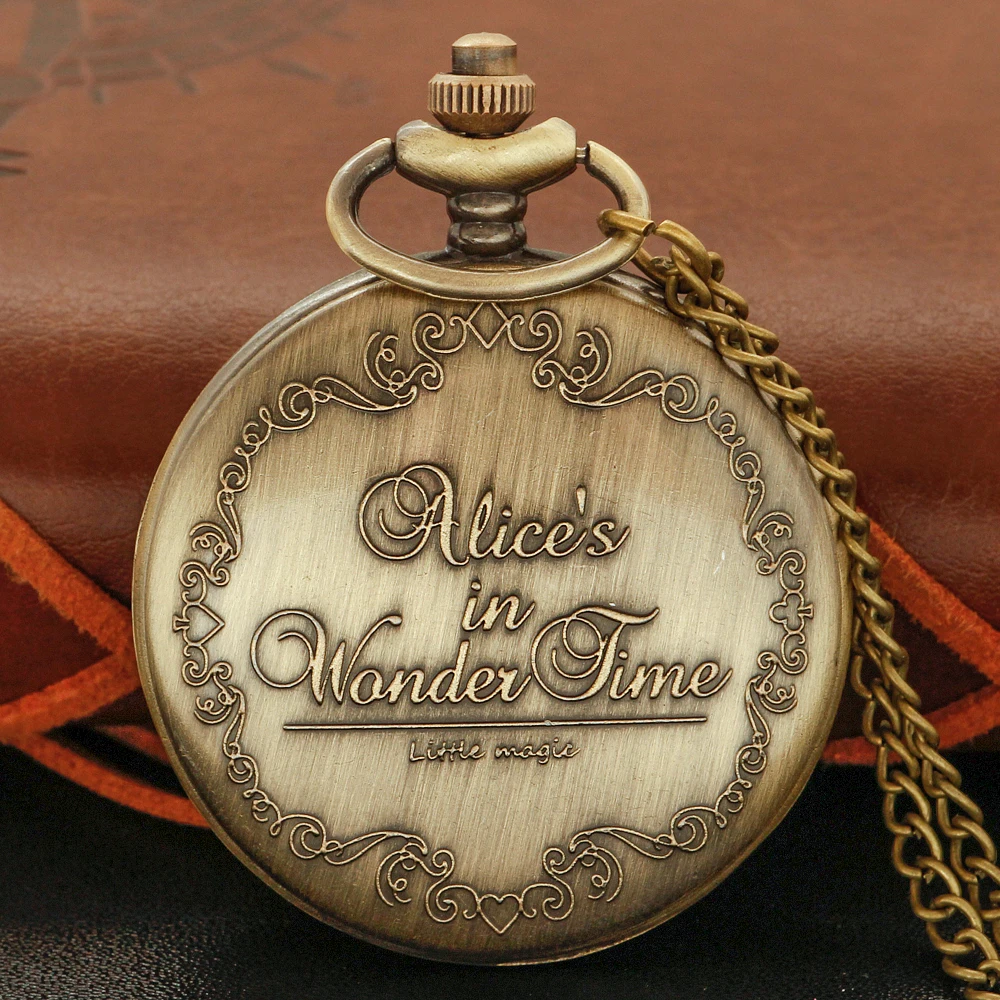 Bronze Fairy Tale Alice Poker Rabbit Hollow Characteristic Quartz Pocket Watch Retro Men's and Women's Necklace Pendant Gift