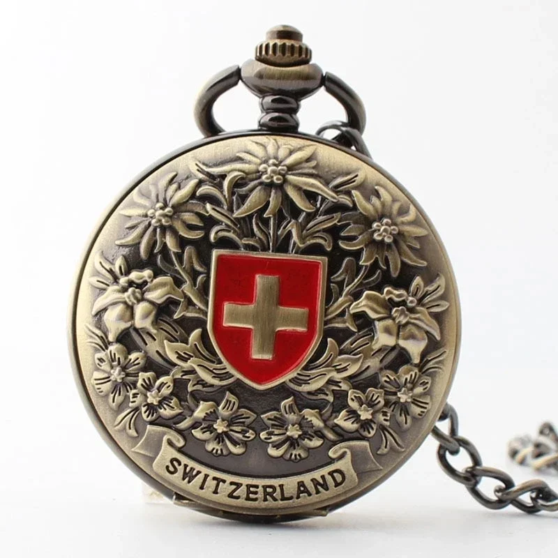 Classic Switzerland Red Cross Hollow Mechanical Pocket Watch Hand Wind Fob Watches High Quality Men Women Pocket Watch Gift