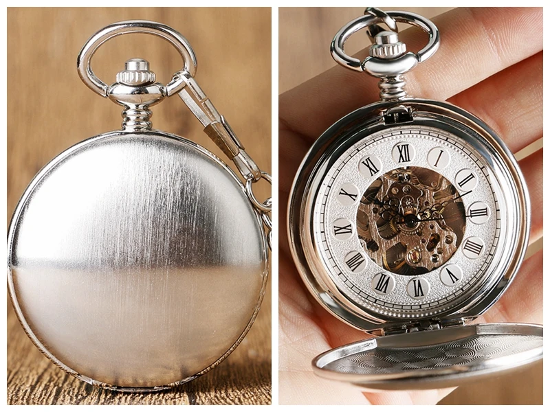 Top Luxury Smooth Roman Numerals Vintage Mechanical Pocket Watch Steampunk Hand Winding Men's Watch FOB Clock with Hook Chain