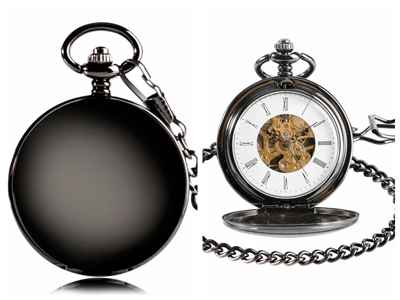 Top Luxury Smooth Roman Numerals Vintage Mechanical Pocket Watch Steampunk Hand Winding Men's Watch FOB Clock with Hook Chain