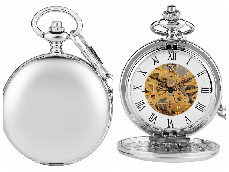 Top Luxury Smooth Roman Numerals Vintage Mechanical Pocket Watch Steampunk Hand Winding Men's Watch FOB Clock with Hook Chain