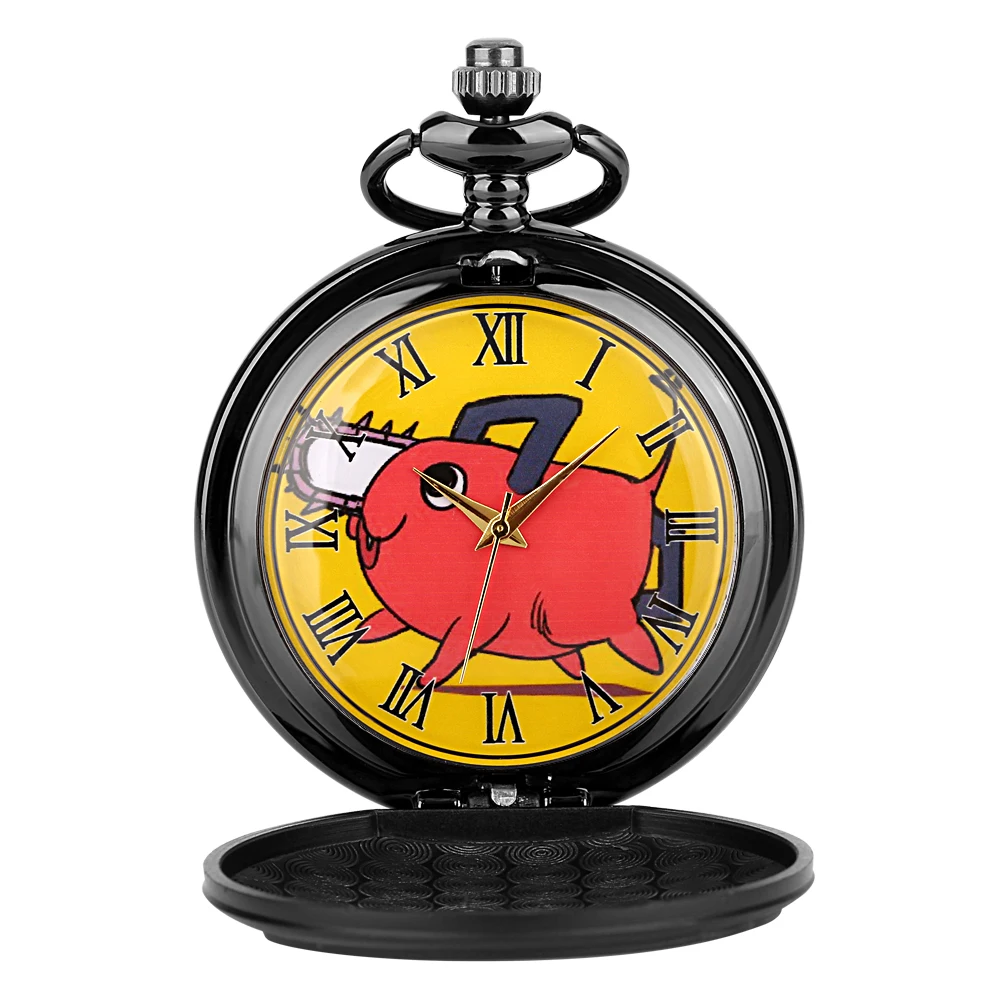 Chainsaw Man Pochita Cosplay Quartz Pocket Watch Chain Pendant Black Cute Animal Cartoon Necklace Jewelry Gifts for Men Women