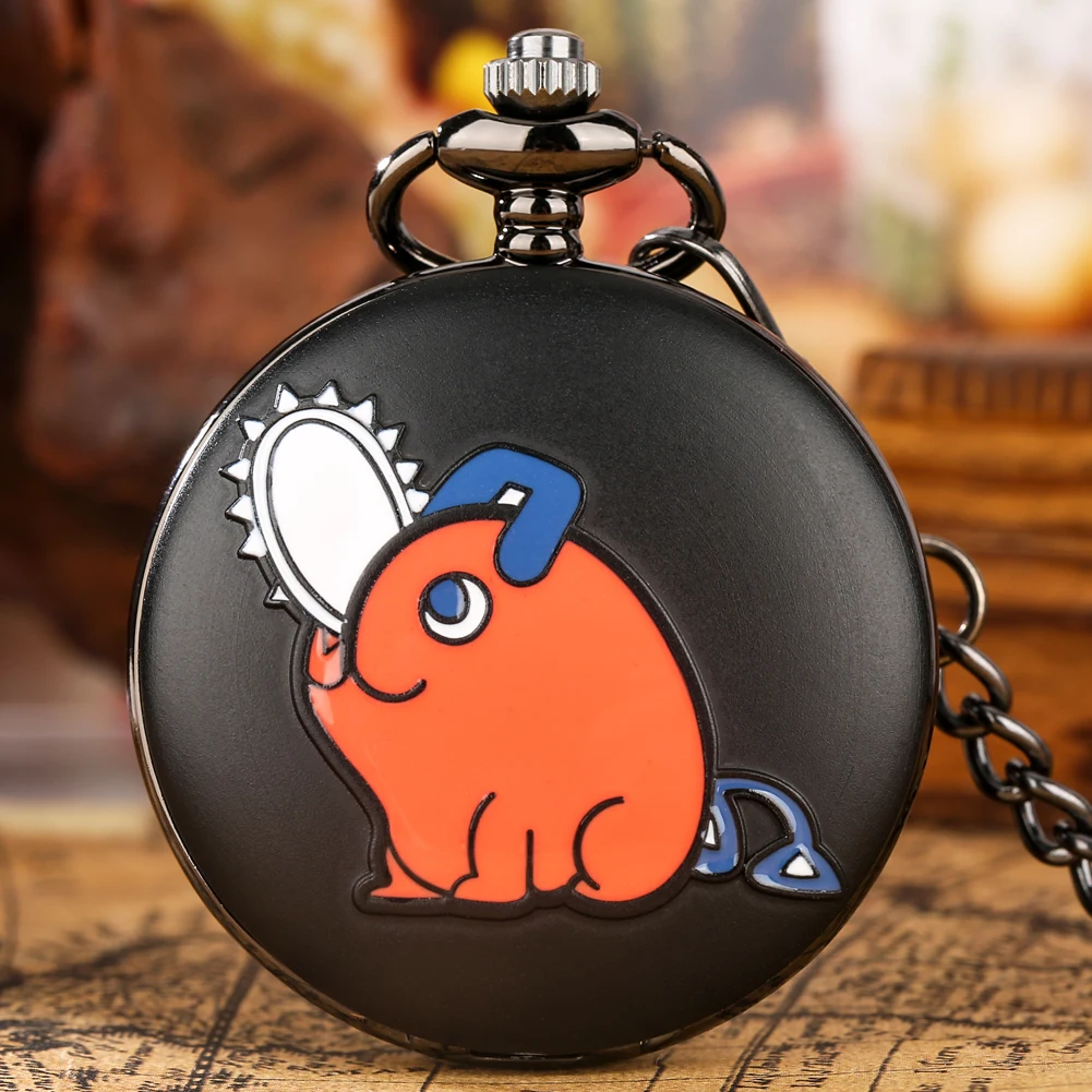Chainsaw Man Pochita Cosplay Quartz Pocket Watch Chain Pendant Black Cute Animal Cartoon Necklace Jewelry Gifts for Men Women