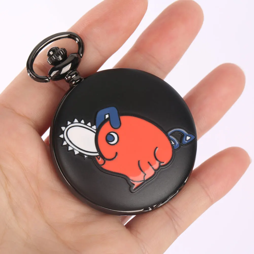 Chainsaw Man Pochita Cosplay Quartz Pocket Watch Chain Pendant Black Cute Animal Cartoon Necklace Jewelry Gifts for Men Women