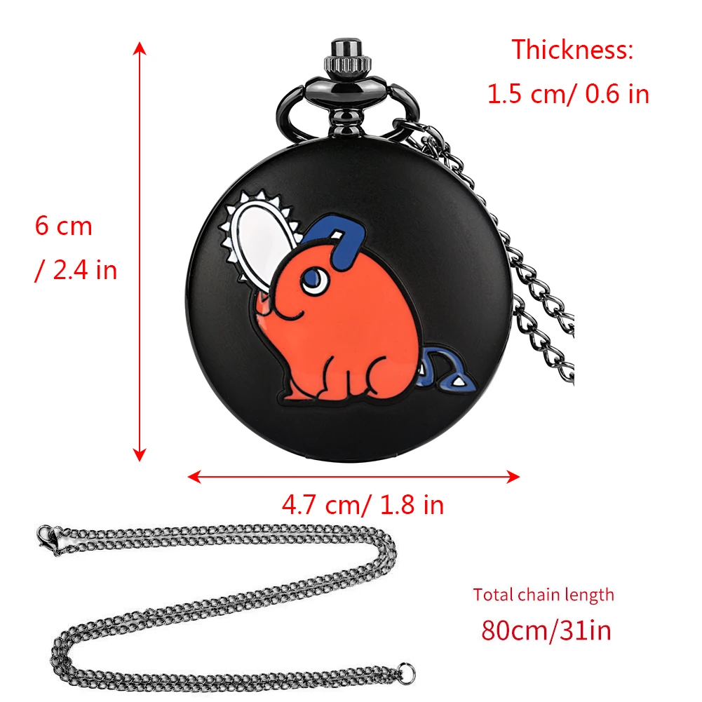 Chainsaw Man Pochita Cosplay Quartz Pocket Watch Chain Pendant Black Cute Animal Cartoon Necklace Jewelry Gifts for Men Women