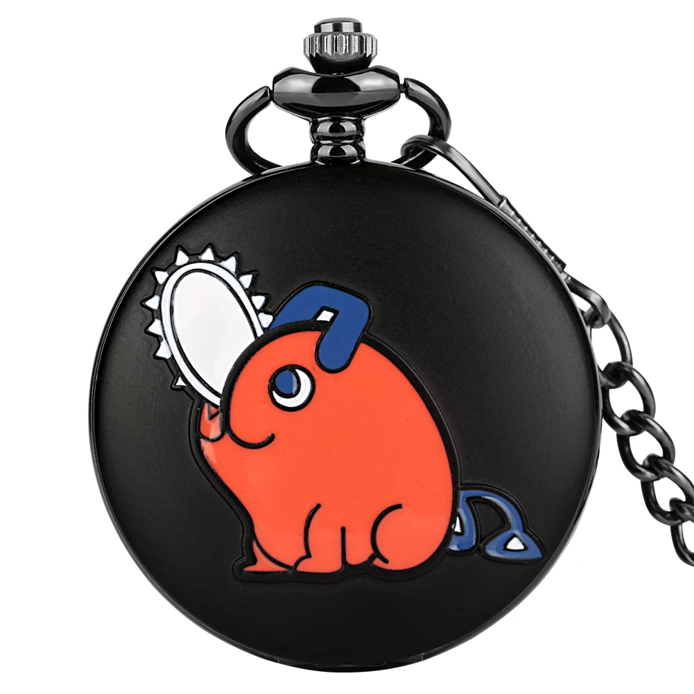 Chainsaw Man Pochita Cosplay Quartz Pocket Watch Chain Pendant Black Cute Animal Cartoon Necklace Jewelry Gifts for Men Women