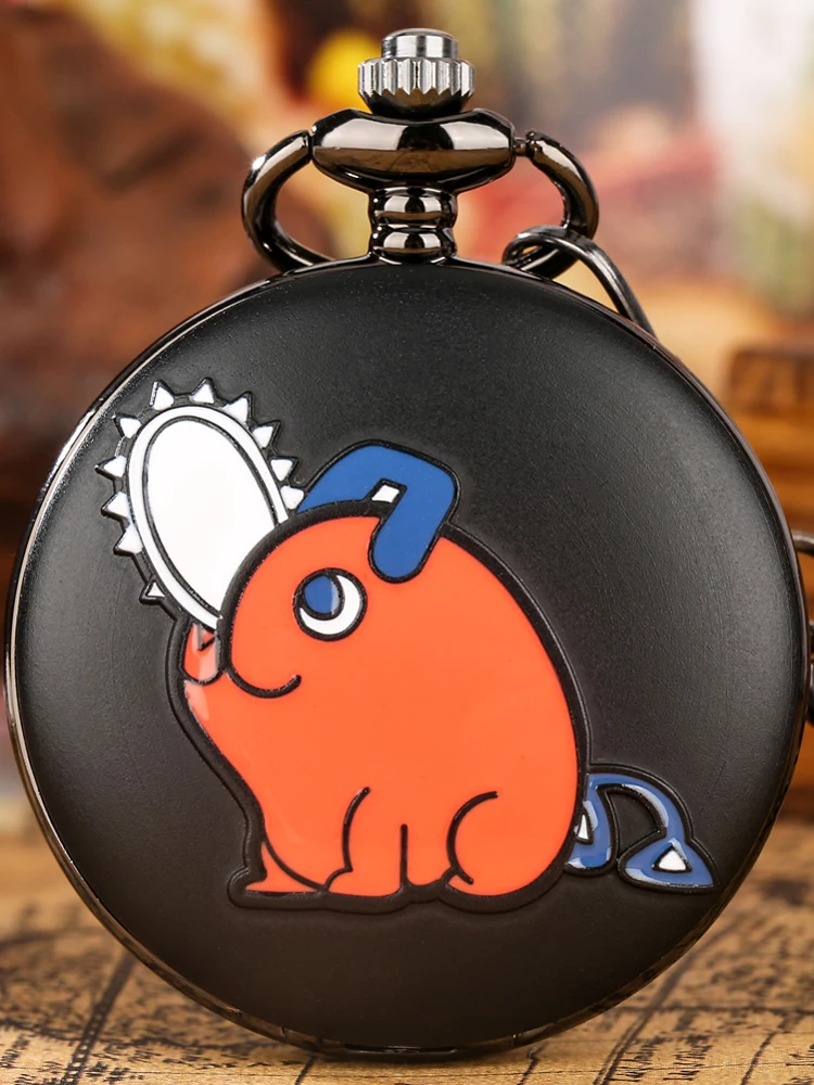 Chainsaw Man Pochita Cosplay Quartz Pocket Watch Chain Pendant Black Cute Animal Cartoon Necklace Jewelry Gifts for Men Women