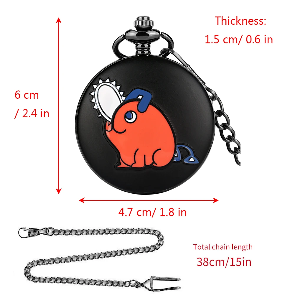 Chainsaw Man Pochita Cosplay Quartz Pocket Watch Chain Pendant Black Cute Animal Cartoon Necklace Jewelry Gifts for Men Women