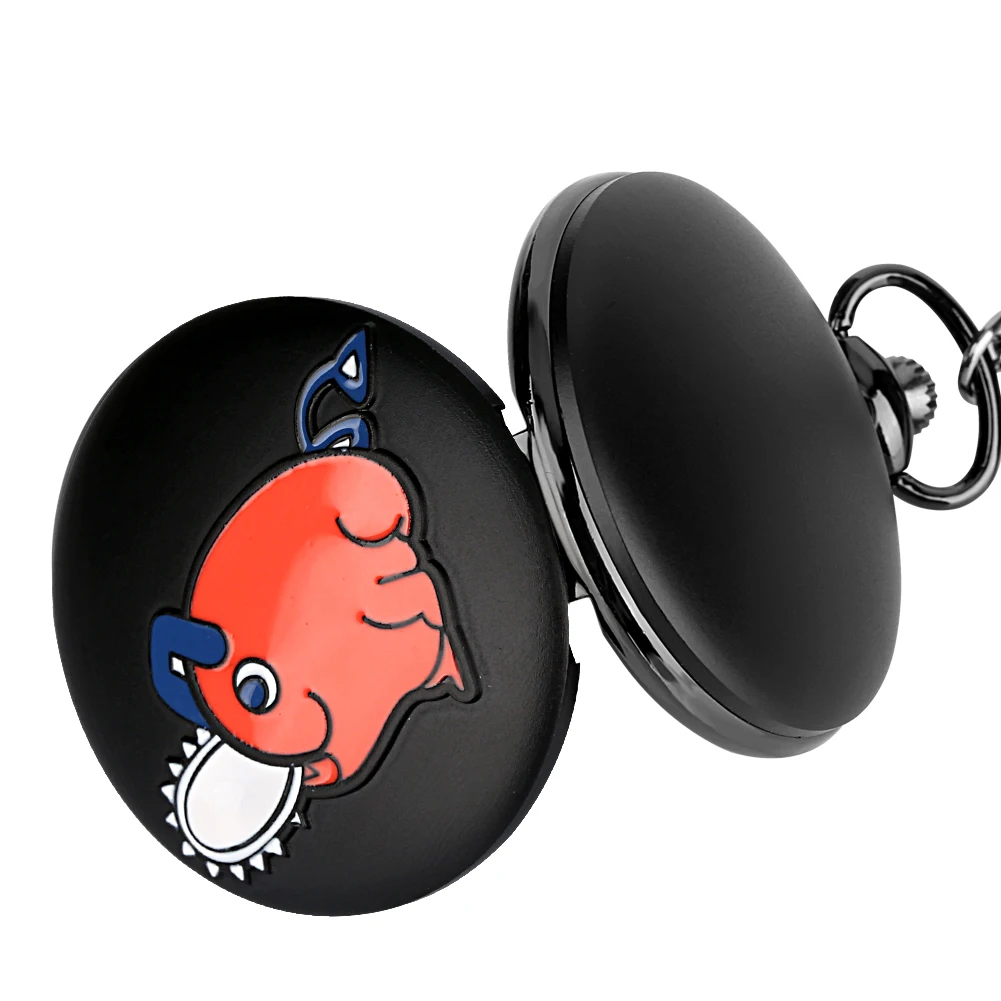 Chainsaw Man Pochita Cosplay Quartz Pocket Watch Chain Pendant Black Cute Animal Cartoon Necklace Jewelry Gifts for Men Women