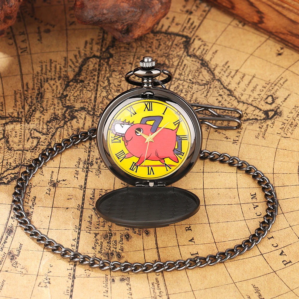 Chainsaw Man Pochita Cosplay Quartz Pocket Watch Chain Pendant Black Cute Animal Cartoon Necklace Jewelry Gifts for Men Women
