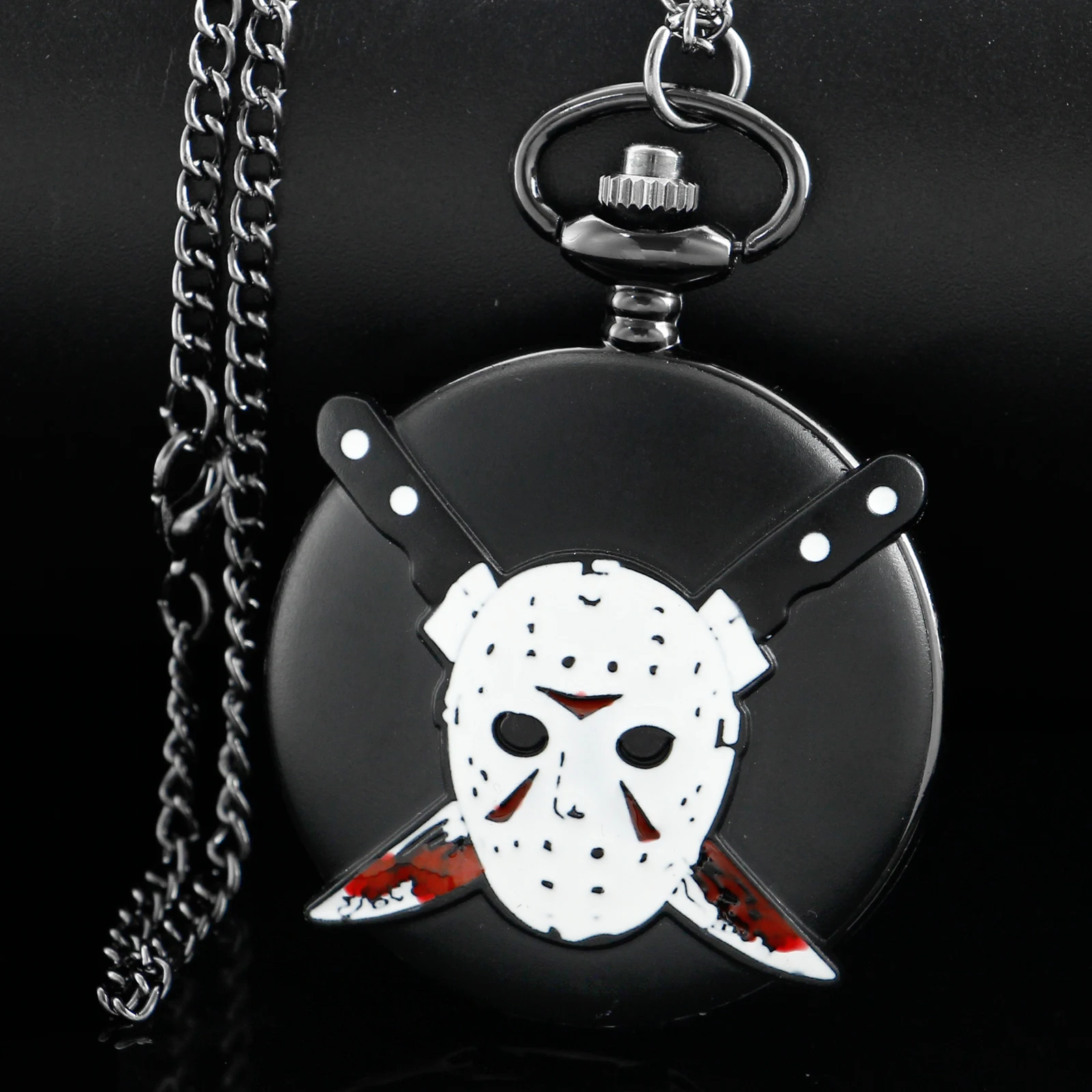 Classic Horror Movie Mask Butcher Black Quartz Pocket Watch Popular Men's Necklace Pendant Women's Children's Jewelry