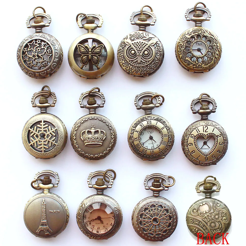 10pcs/Lot, Mixed Bulk Vintage Quartz Fob Pocket Watch With Sweater Necklace Chain Women Dress Watch Children Watches