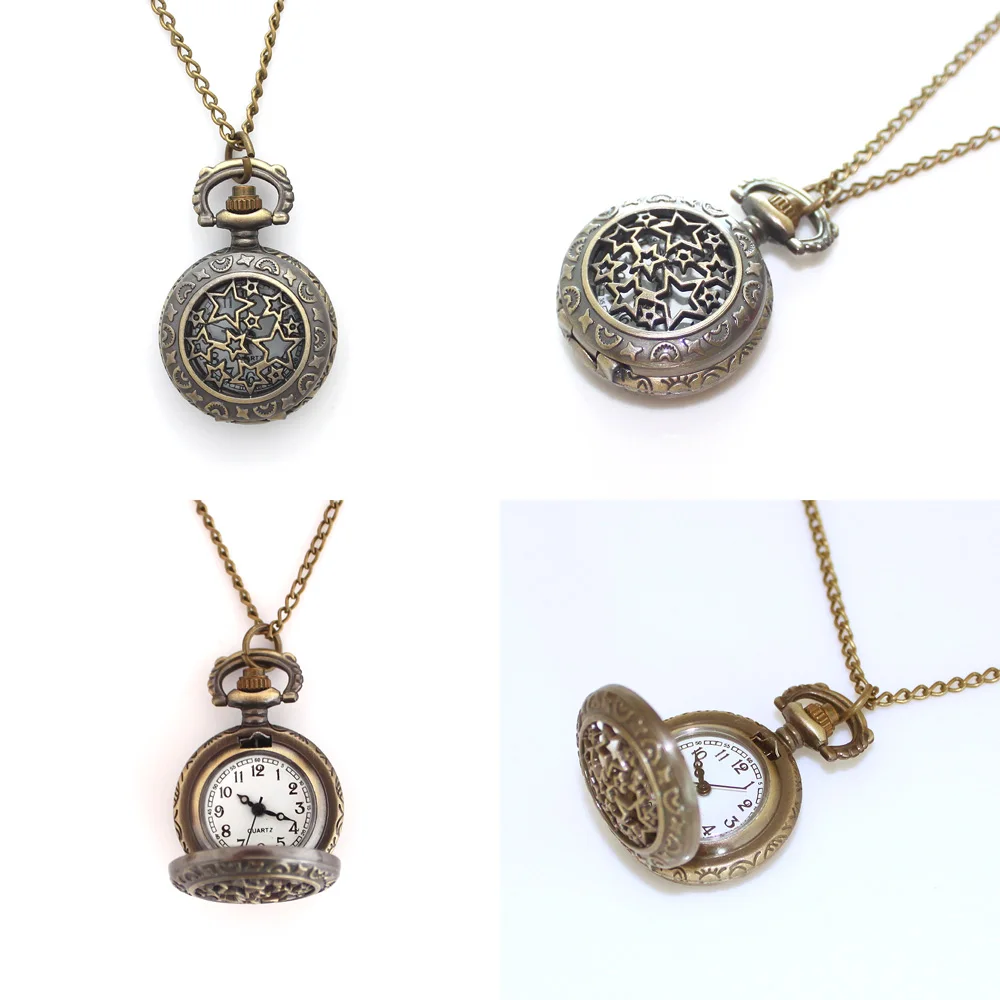 10pcs/Lot, Mixed Bulk Vintage Quartz Fob Pocket Watch With Sweater Necklace Chain Women Dress Watch Children Watches