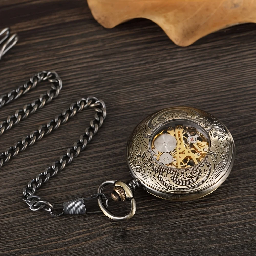 Vintage Luxury Mechanical Pocket Watch Classic Flip Cover Luminous Hollow Out Manual Winding Men Women Mechanical Pocket Watch
