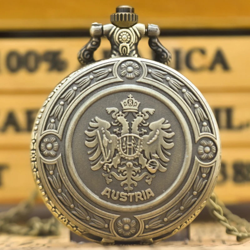 Vintage Bronze Clamshell Double Eagle Nurse Relief Necklace Quartz Pocket Watch Gift Universal For Male And Female Students