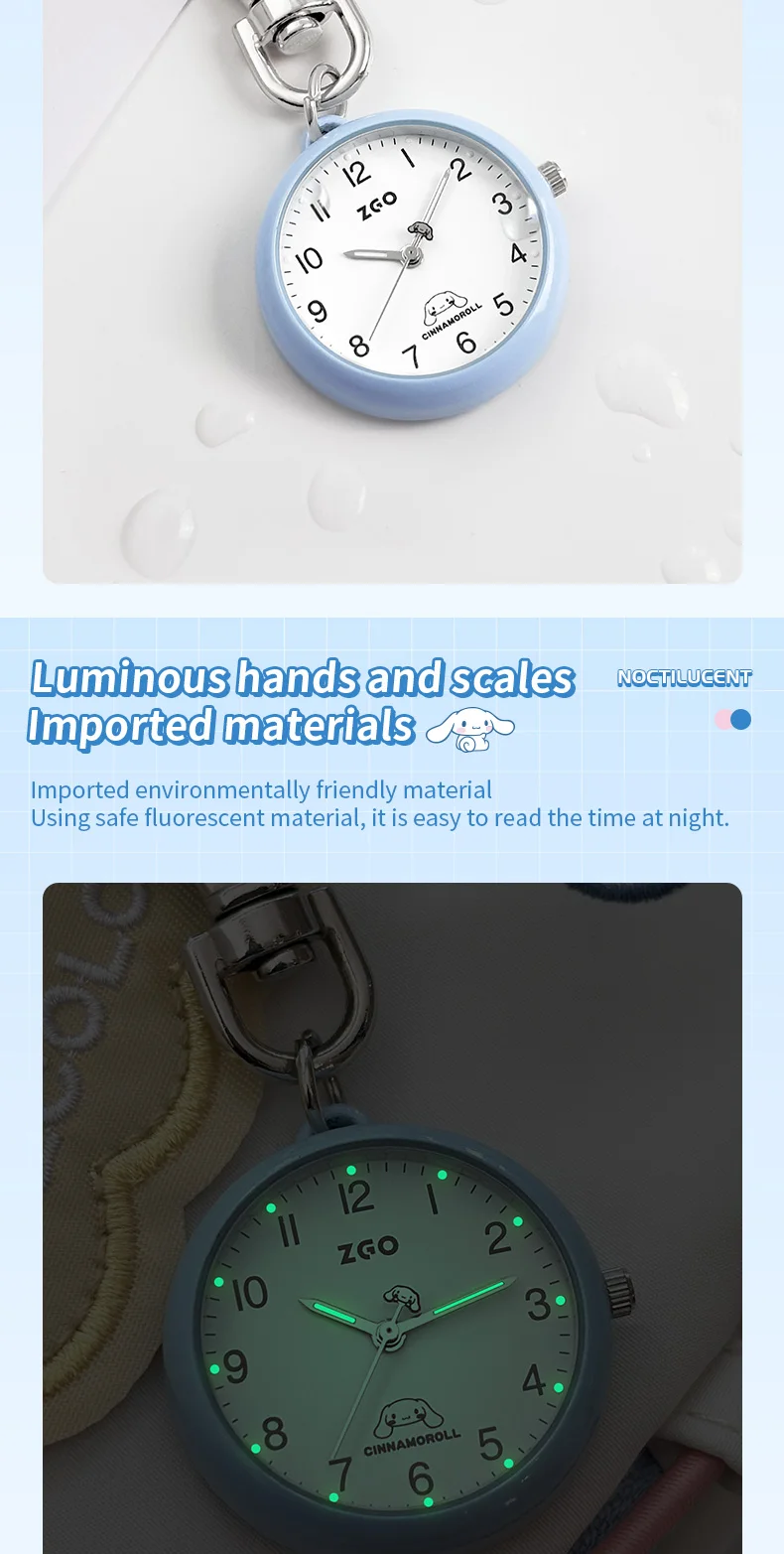 ZGO Sanrio Cinnamoroll Lady Pocket Watch, Simple Design Sense Pendant Watch, Waterproof, Quartz Watch, Gift 733