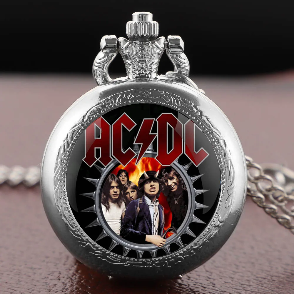 Band theme Glass Dome Vintage Quartz Pocket Watch Men Women Pendant Charm Clock Watch Jewelry Gifts Relojes De Bolsillo