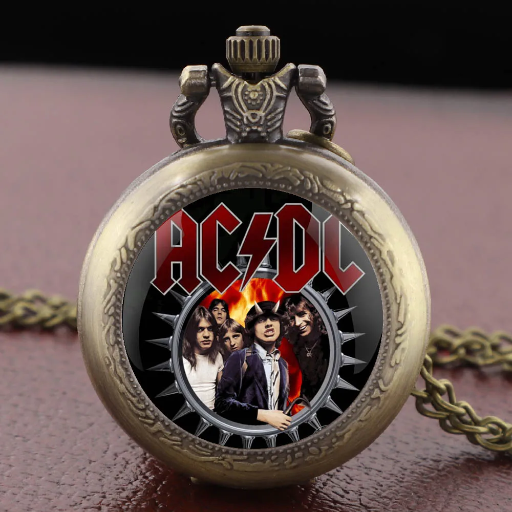 Band theme Glass Dome Vintage Quartz Pocket Watch Men Women Pendant Charm Clock Watch Jewelry Gifts Relojes De Bolsillo