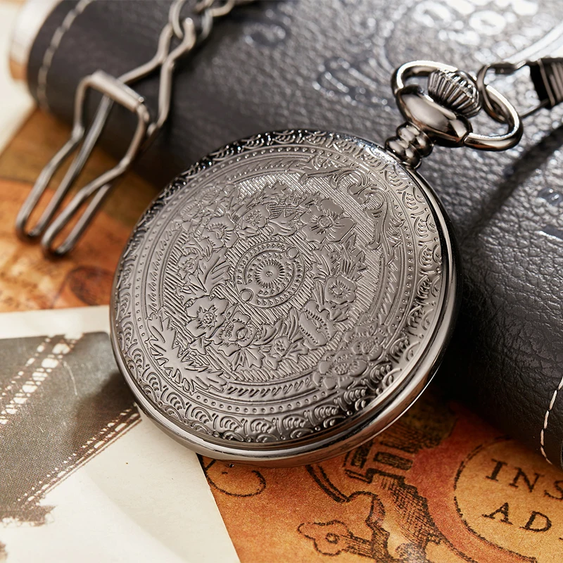 Antique Steampunk Vintage Roman Numerals Quartz Pocket Watch Multicolor Case Necklace Pendant Clock Chain Men's Women 2020