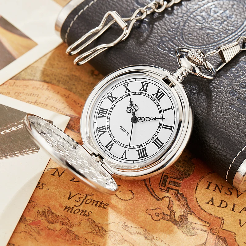 Antique Steampunk Vintage Roman Numerals Quartz Pocket Watch Multicolor Case Necklace Pendant Clock Chain Men's Women 2020