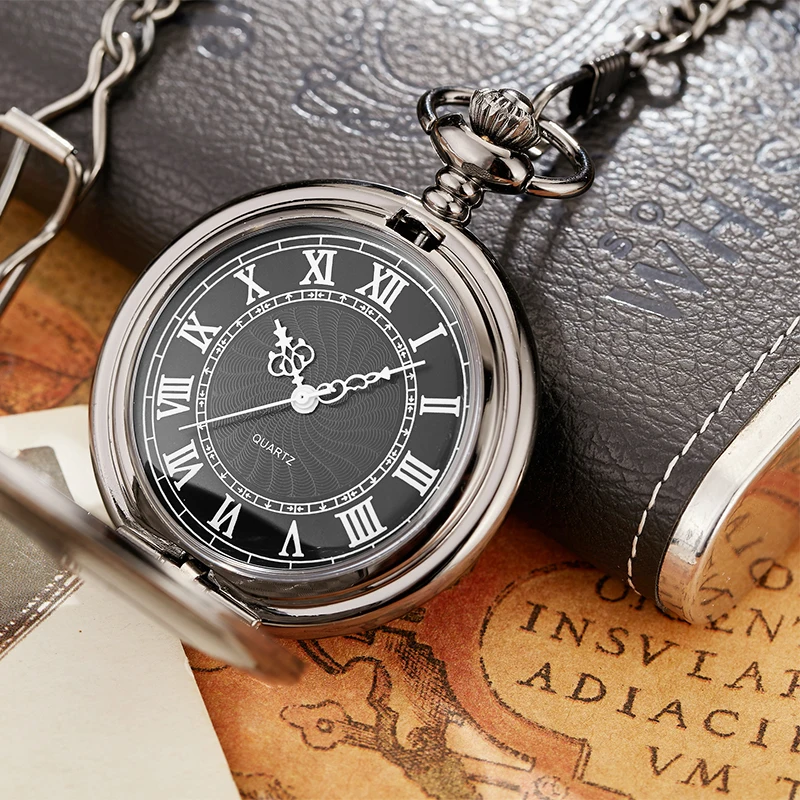 Antique Steampunk Vintage Roman Numerals Quartz Pocket Watch Multicolor Case Necklace Pendant Clock Chain Men's Women 2020