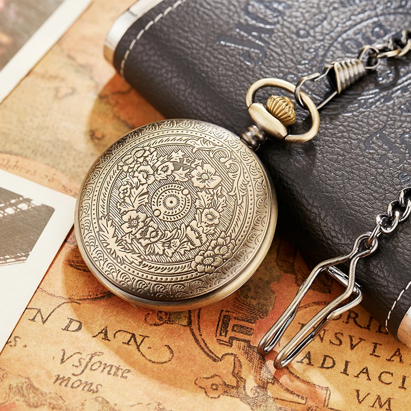 Antique Steampunk Vintage Roman Numerals Quartz Pocket Watch Multicolor Case Necklace Pendant Clock Chain Men's Women 2020