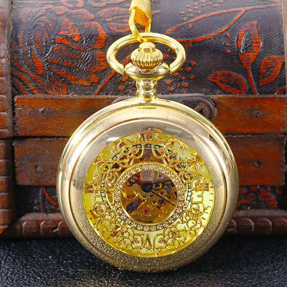 Gold Mechanical Pocket Watches with Hollow Carving Personalized Necklace Chain Watches Gift for Birthday Christmas