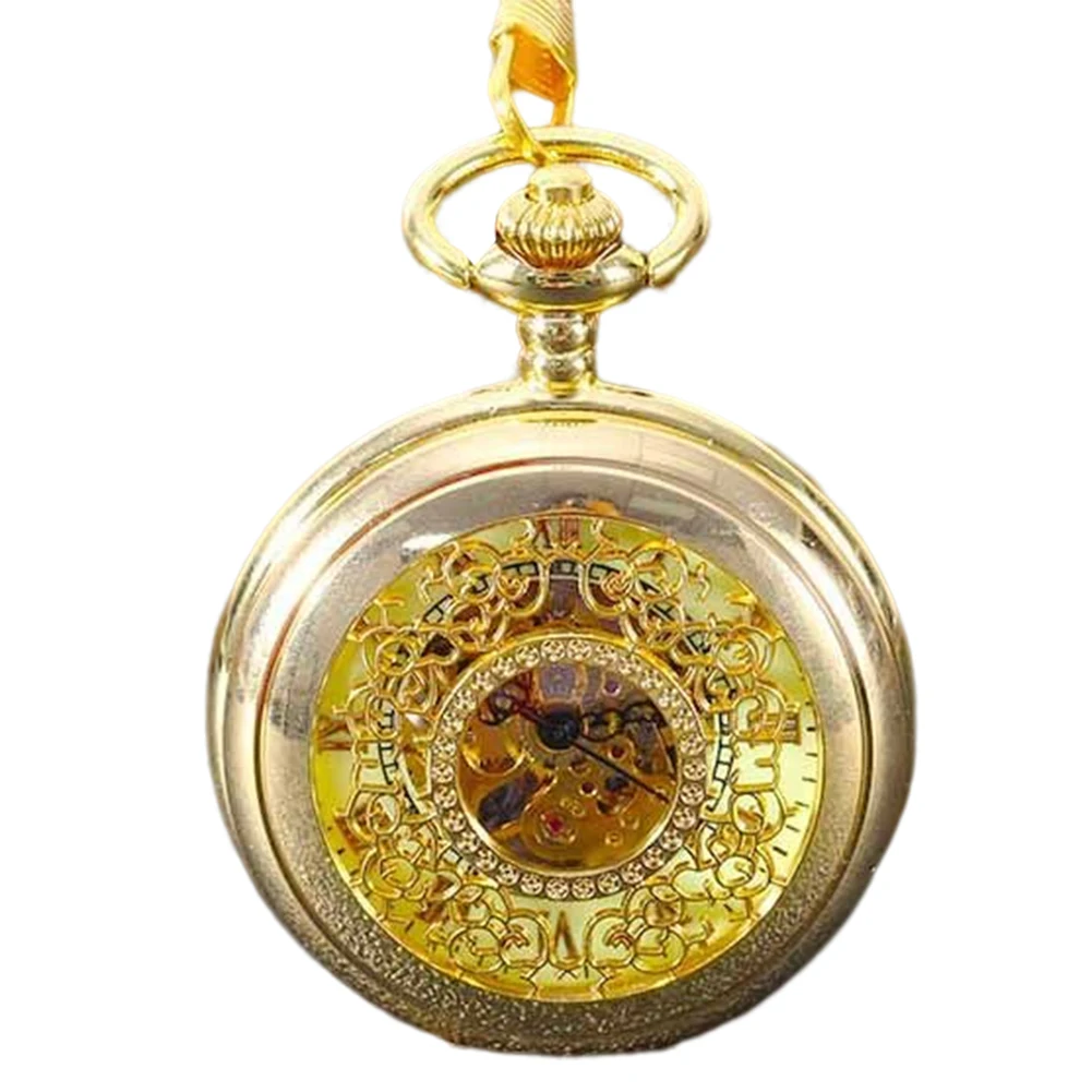 Gold Mechanical Pocket Watches with Hollow Carving Personalized Necklace Chain Watches Gift for Birthday Christmas