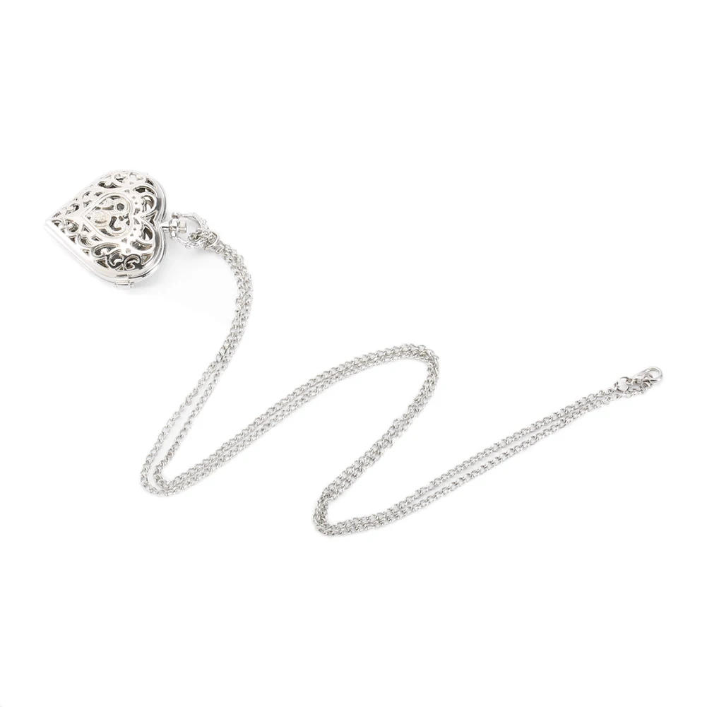 Fashion Silver Heart Shaped Lovely Hollow Elegant Quartz Pocket Watch Necklace Pendant for Women Ladies Girl Birthday Gift