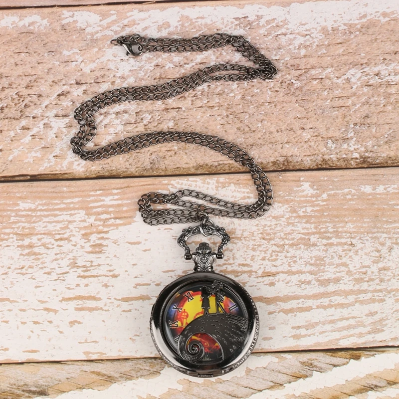 Retro Skull Punk Chain Necklace Quartz Pocket Watch Jack Pendant Retro Bronze Jewelry Fob Necklace Watches for Men Women Kids