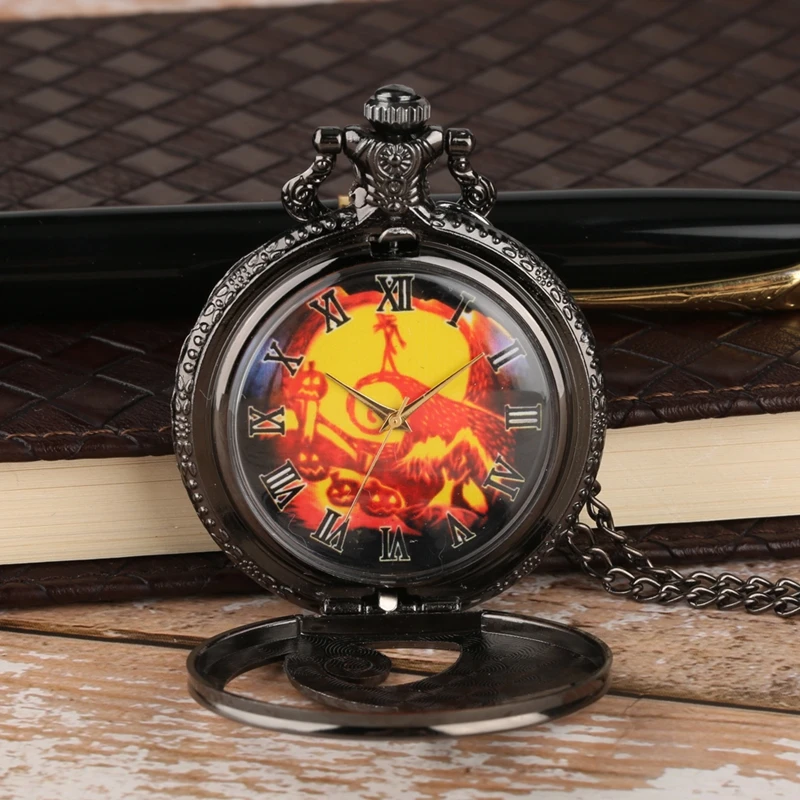 Retro Skull Punk Chain Necklace Quartz Pocket Watch Jack Pendant Retro Bronze Jewelry Fob Necklace Watches for Men Women Kids