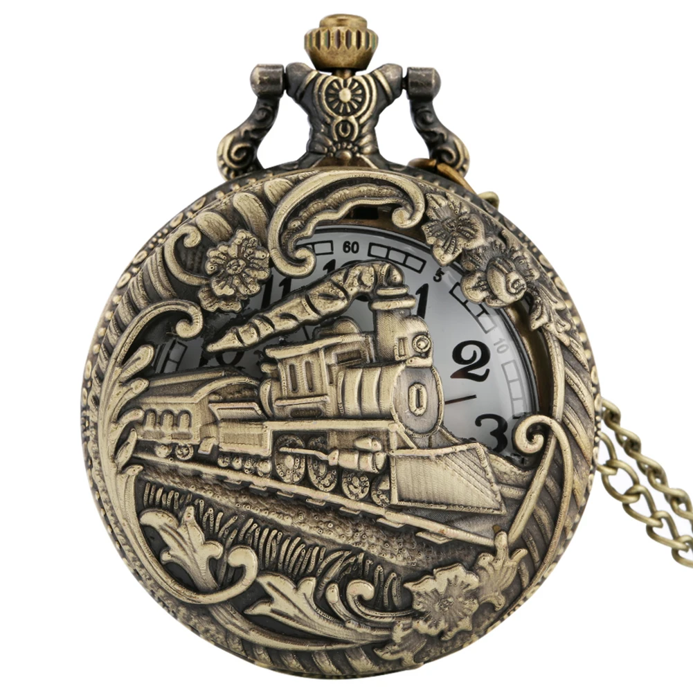 Hollow Bronze Quartz Pocket Watch Necklace Clock Arabic Numerals Dial Classic Vintage Pendant Timepiece Gift for Men Women