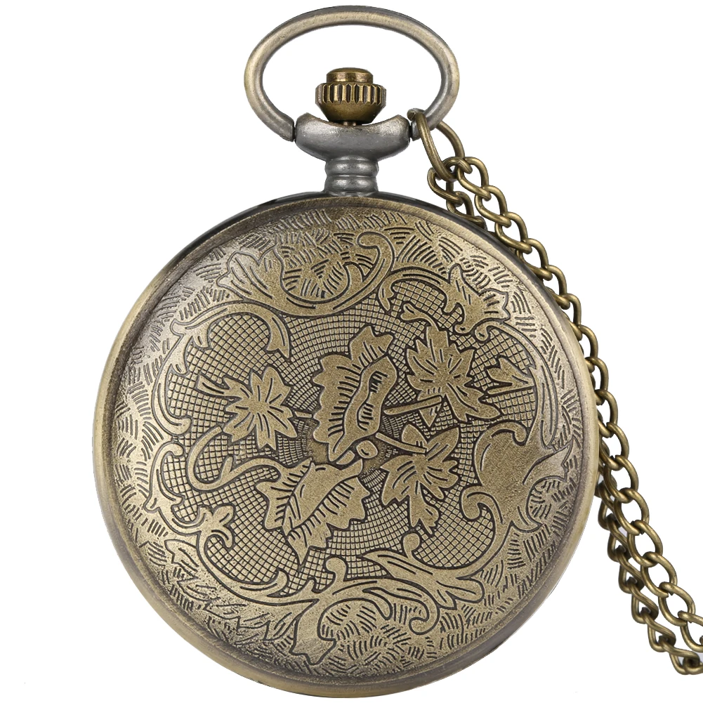 Hollow Bronze Quartz Pocket Watch Necklace Clock Arabic Numerals Dial Classic Vintage Pendant Timepiece Gift for Men Women