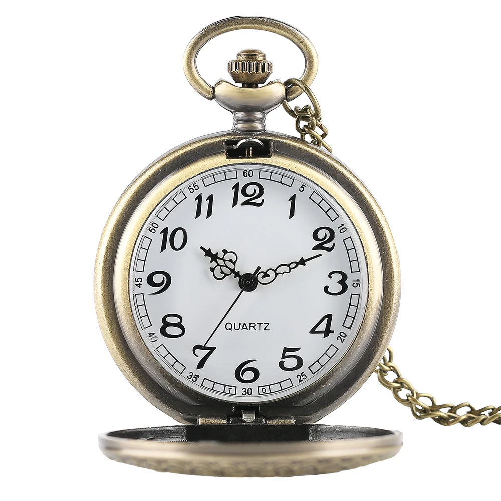 Hollow Bronze Quartz Pocket Watch Necklace Clock Arabic Numerals Dial Classic Vintage Pendant Timepiece Gift for Men Women