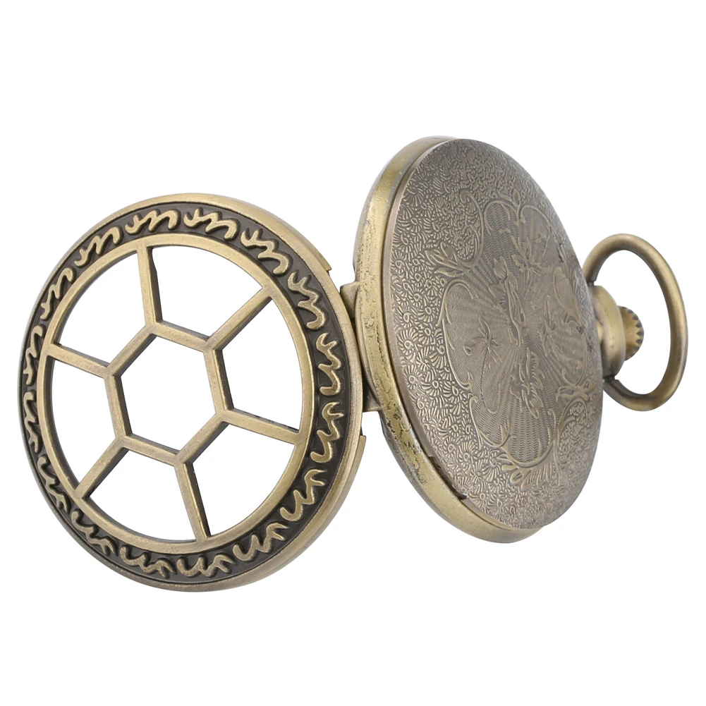 Hollow Bronze Quartz Pocket Watch Necklace Clock Arabic Numerals Dial Classic Vintage Pendant Timepiece Gift for Men Women