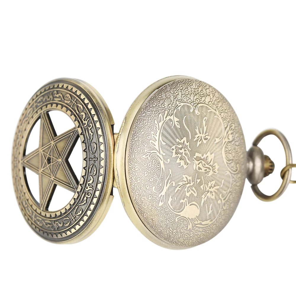 Hollow Bronze Quartz Pocket Watch Necklace Clock Arabic Numerals Dial Classic Vintage Pendant Timepiece Gift for Men Women