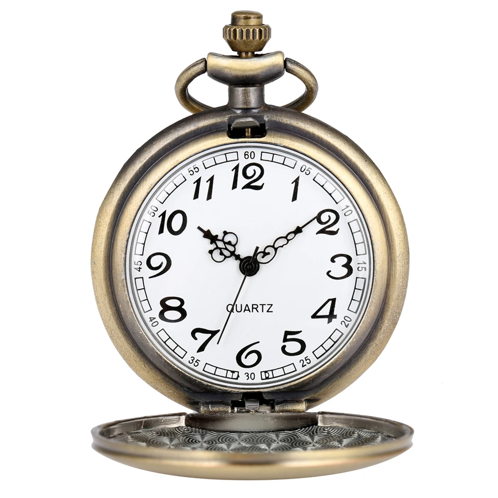 Hollow Bronze Quartz Pocket Watch Necklace Clock Arabic Numerals Dial Classic Vintage Pendant Timepiece Gift for Men Women