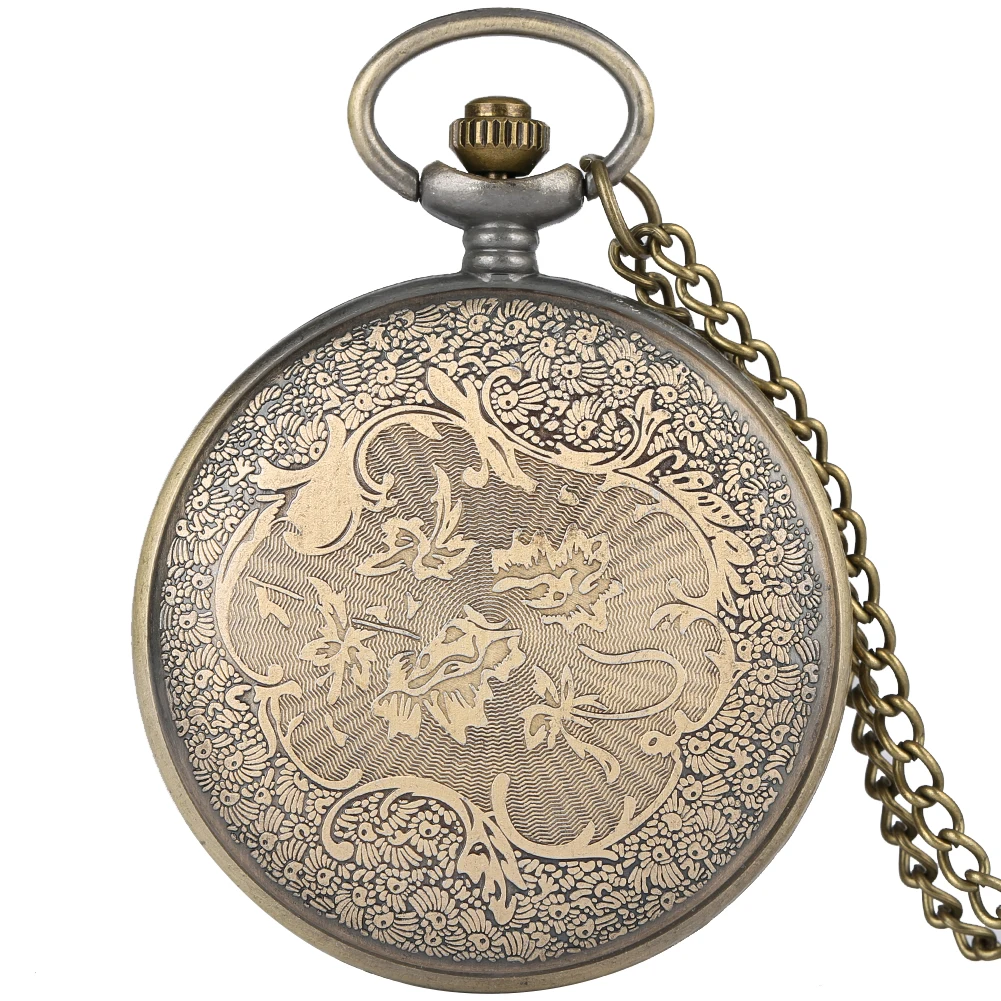 Hollow Bronze Quartz Pocket Watch Necklace Clock Arabic Numerals Dial Classic Vintage Pendant Timepiece Gift for Men Women