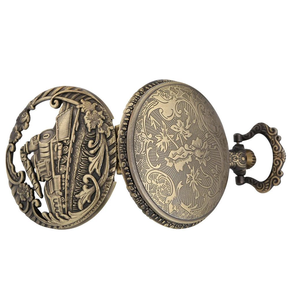 Hollow Bronze Quartz Pocket Watch Necklace Clock Arabic Numerals Dial Classic Vintage Pendant Timepiece Gift for Men Women