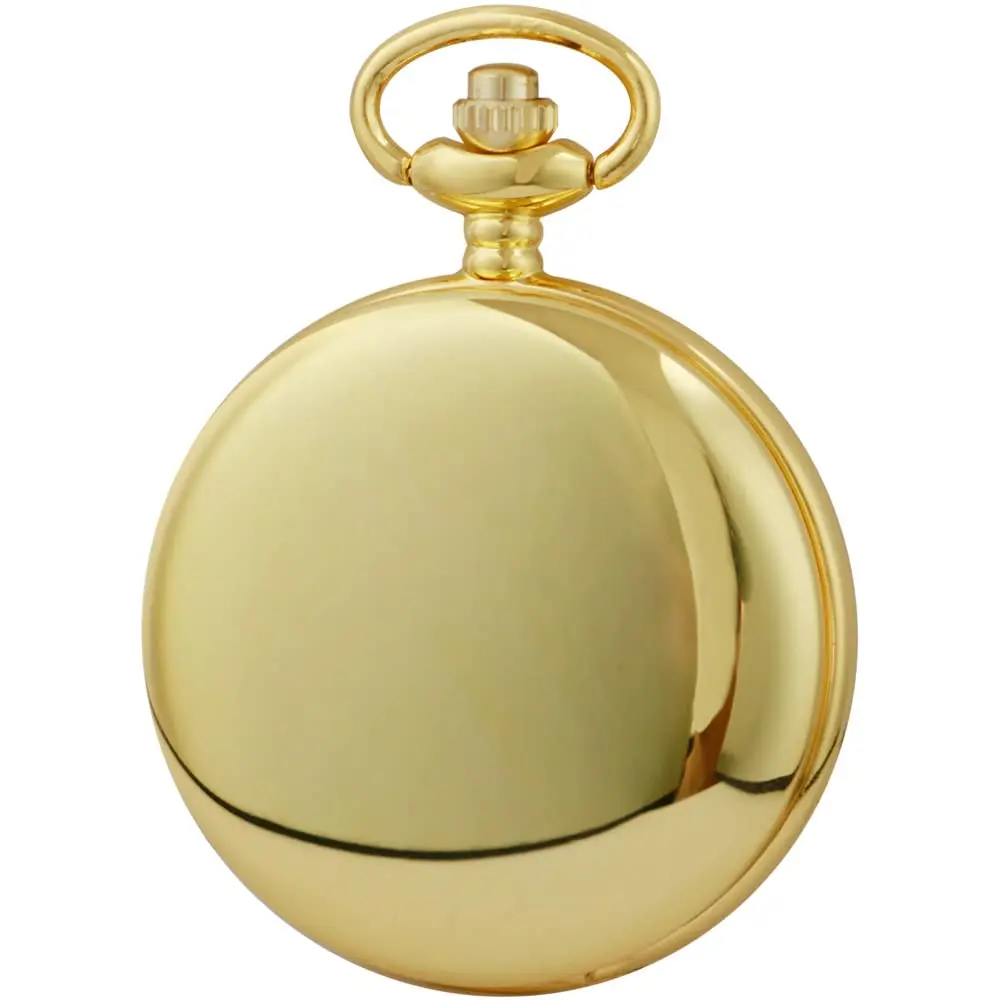 Vintage Gold Pocket Watch with Chain Smooth Steel Quartz Roman Numeral Men Quartz Pocket Watches