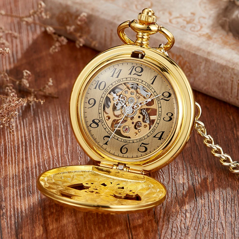Zhaiyue Semi-Automatic Mechanical Pocket Watch with Carved Stars and Moon Phases, Hollowed Out Dial for Male and Female Students