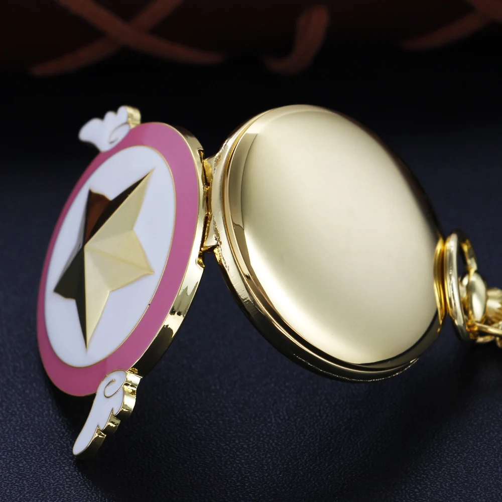 Cute Little Wings Beautiful Girl Five pointed Star Quartz Pocket Watch Fashion Necklace Pendant Clock Men's and Women's Gifts