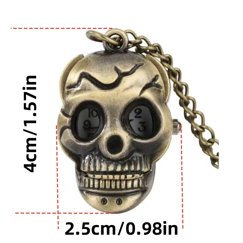 Retro Bronze Steampunk Skull Quartz Pocket Watch Necklace Pendant Clock Chain Men And Women Chain Halloween Gift