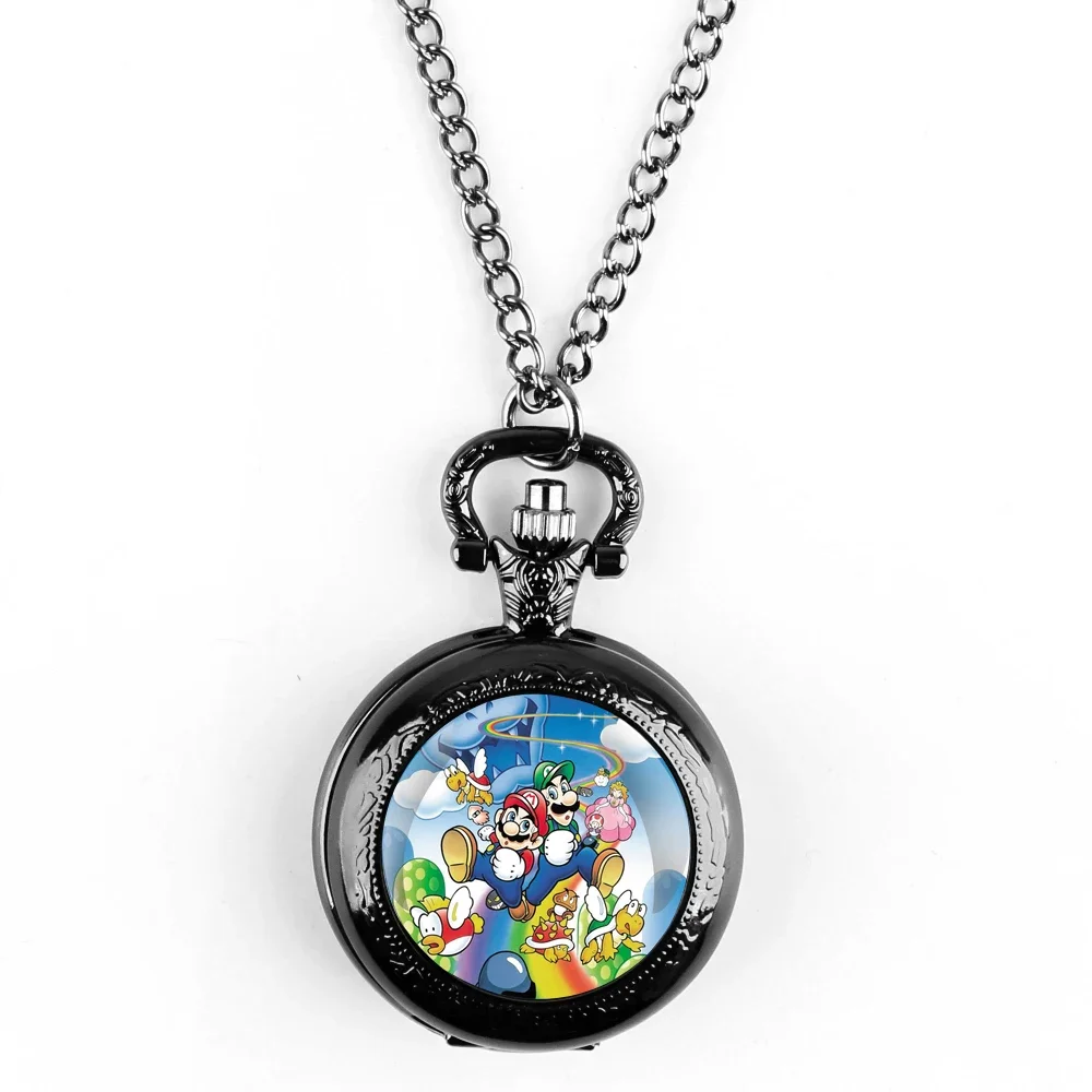 Classic Cartoon Image Glass Dome Pocket Watch with Chain Arabic Dial Vintage Quartz Pendant Watch for Men Women Children Gifts