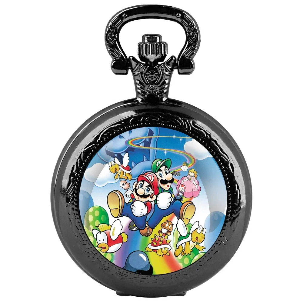 Classic Cartoon Image Glass Dome Pocket Watch with Chain Arabic Dial Vintage Quartz Pendant Watch for Men Women Children Gifts