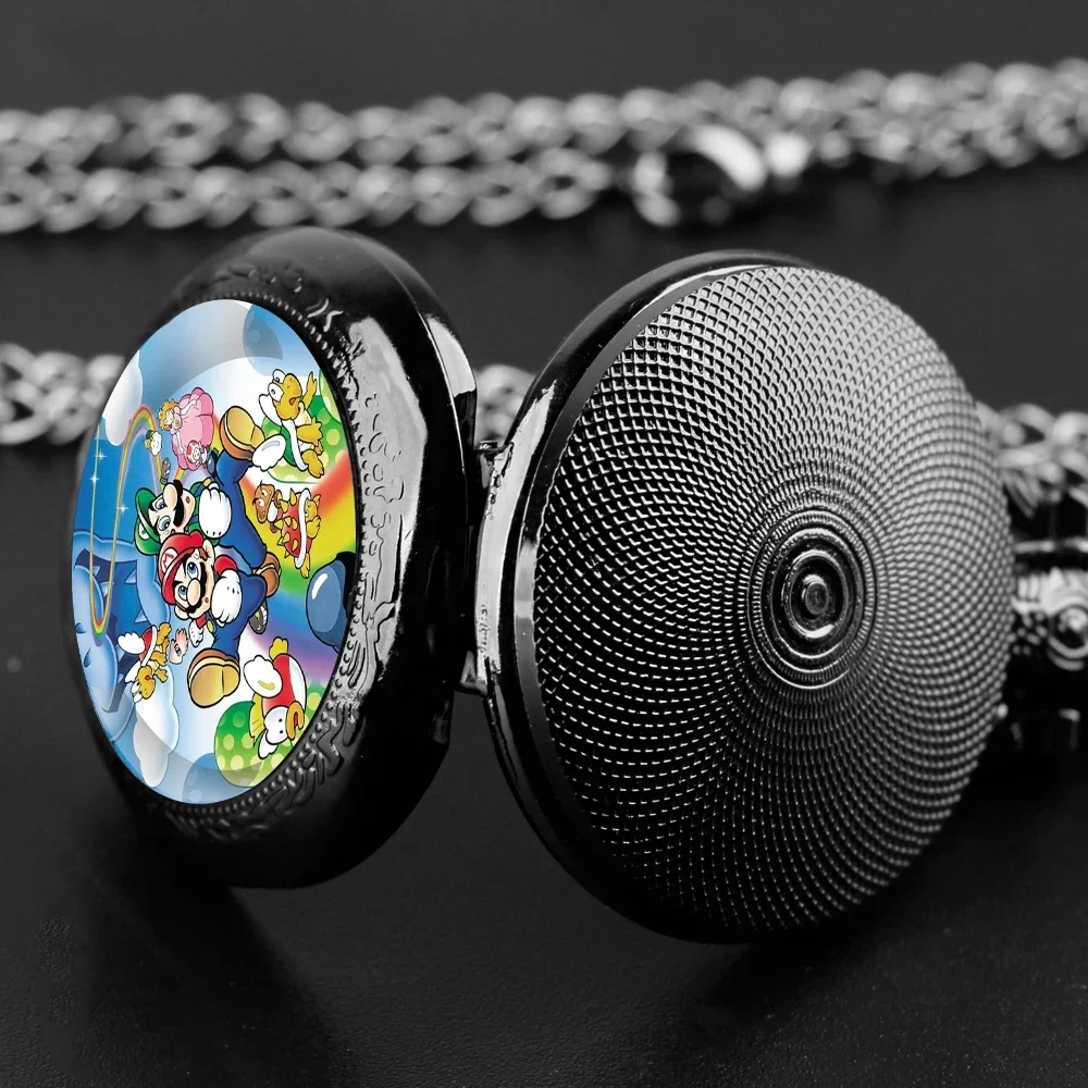 Classic Cartoon Image Glass Dome Pocket Watch with Chain Arabic Dial Vintage Quartz Pendant Watch for Men Women Children Gifts
