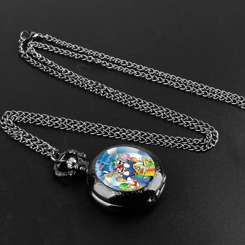 Classic Cartoon Image Glass Dome Pocket Watch with Chain Arabic Dial Vintage Quartz Pendant Watch for Men Women Children Gifts