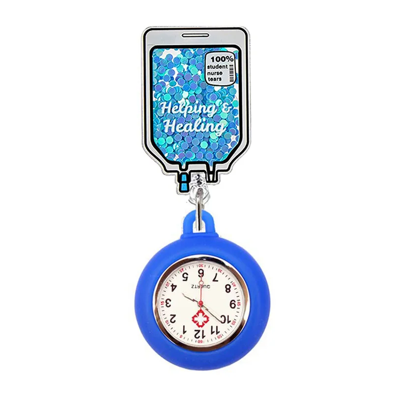 Quicksand Stars Hospital Acrylic Injector & Stethoscope Retractable Nurse Doctor FOB Pocket Watches Clip Hang Medicine Clock