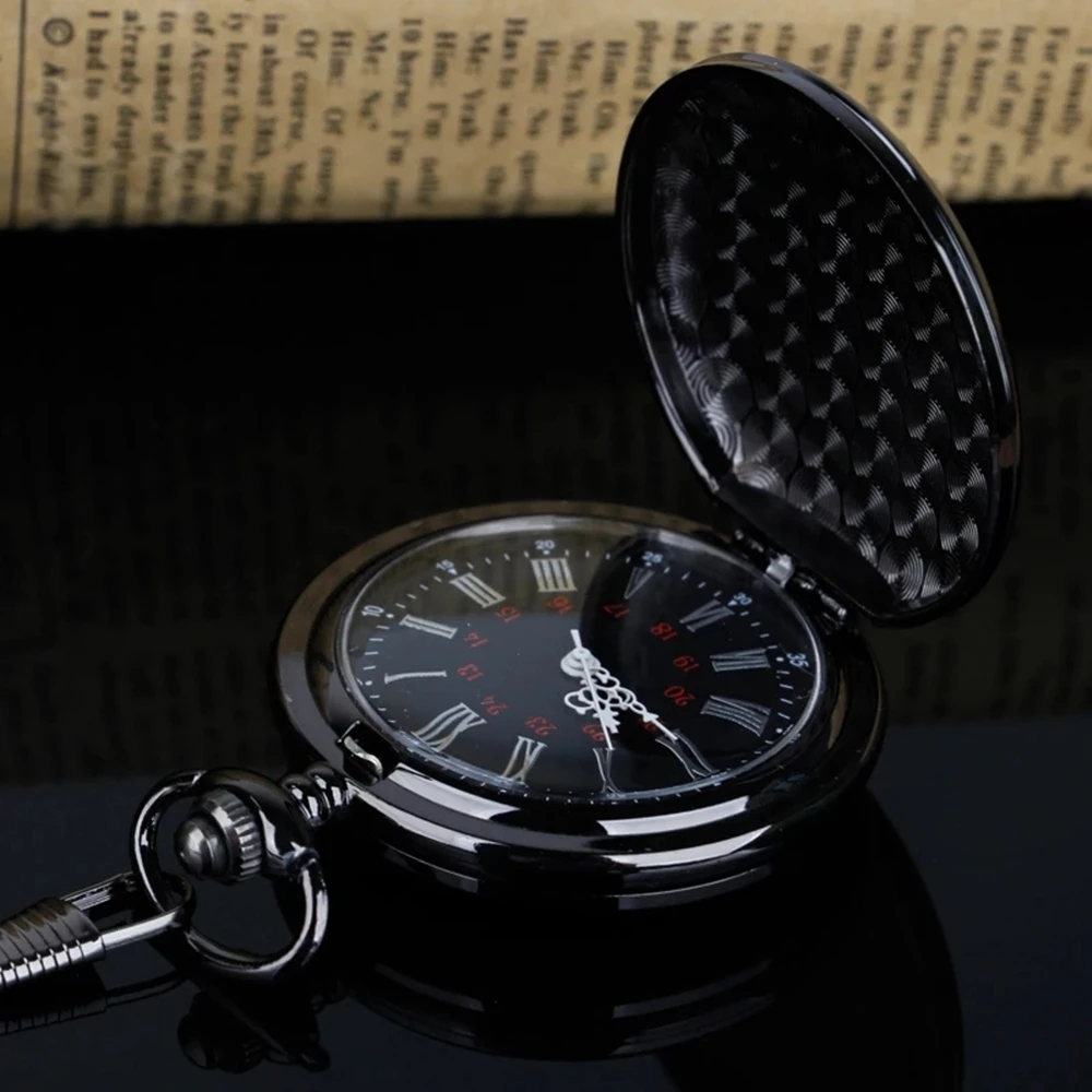 Classic Fashion 37CM Fob Chain Smooth Steel Polish Quartz Pocket Watch Mens Pendant Gifts